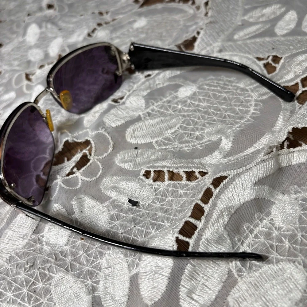 Vintage Y2K Rimless Butterfly Sunglasses Purple Gradient Lens Pink Enamel